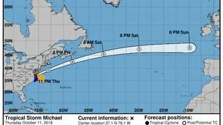 Prognozowana trasa przejścia burzy tropikalnej Michael (NHC NOAA)
