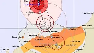 Prognozowana trasa przejścia cyklonu Veronica (bom