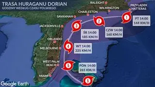 Prognozowana trasa przejścia huraganu Dorian (tvn24