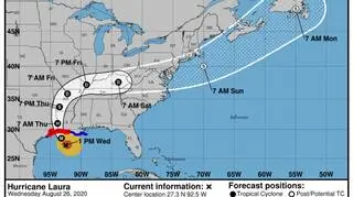 Prognozowana trasa przejścia huraganu Laura (NHC/NOAA)