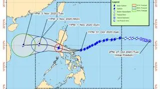 Prognozowana trasa tajfunu Goni (PAGASA)