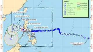 Prognozowana trasa tajfunu Kammuri  (PAGASA)
