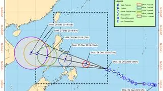 Prognozowana trasa tajfunu Phanfone (bagong