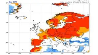 Prognozowane dodatnie odchylenie od normy średniej temperatury miesięcznej dla września 2016