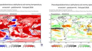 Prognozowane odchylenia temperatury i opadów (WMO)