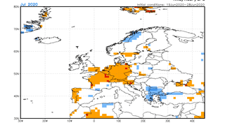 Prognozowane odchylenie temperatury średniej miesięcznej lipca od normy (zupełnie w normie)(CFS/NOAA)