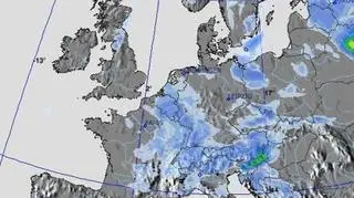 Prognozowane opady nad Polską w czwartek, godz. 14 / niederschlagsradar.de