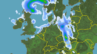 Prognozowane opady nad Polską w niedzielę, godz. 05.00 / niederschlagsradar.de