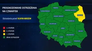 Prognozowane ostrzeżenia meteorologiczne na czwartek i noc z czwartku na piątek (IMGW)