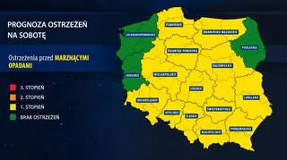 Prognozowane ostrzeżenia na sobotę (IMGW)