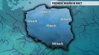 Prognozowane porywy wiatru na noc z poniedziałku na wtorek