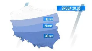 Prognozowane sumy opadu w środę