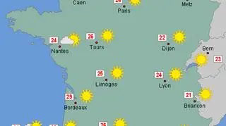 Prognozowane temperatury we Francji w poniedziałek (wetteronline.de)