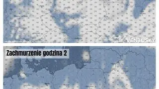 Prognozowane zachmurzenie w Polsce (Ventusky