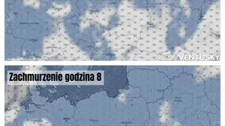 Prognozowane zachmurzenie w Polsce (Ventusky