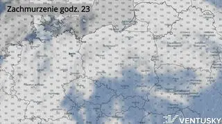 Prognozowane zachmurzenie w Polsce (Ventusky