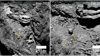 Przemieszczenie się 30 metrowego głazu na komecie 67P/Czuriumow-Gierasimienko (ESA)