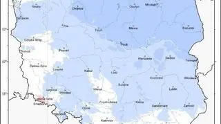 Przestrzenny rozkład anomalii średniej miesięcznej temperatury powietrza w lutym 2021 r. w stosunku do normy (IMGW)