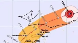 Przewidywana trasa cyklonu Evan (Fiji Meteorological Service)