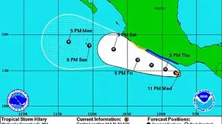 Przewidywana trasa przejścia Hilary/NOAA