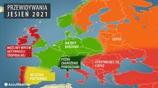 Przewidywania amerykańskich meteorologów na jesień 2021 (tvnmeteo.pl za AccuWeather)