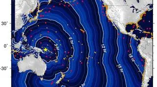 Przewidywany czas przepływu fali tsunami
