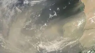 Pył znad Sahary nad wyspami Republiki Zielonego Przylądka. Zdjęcie wykonano 30 lipca 2013 roku (NASA)