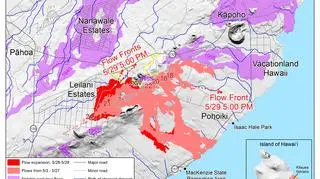 Region objęty aktywnością wulkanu Kilauea, stan na 29 maja (USGS)