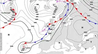 Rozkład ciśnienia nad Europą 13 października (Deutscher Wetterdienst)