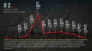Rozkład miesięczny pożarów traw w 2018 roku (Komenda Główna Państwowej Straży Pożarnej)