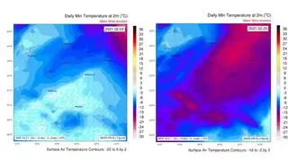 Rozkład minimalnej dobowej temperatury powietrza w okresie 24-25