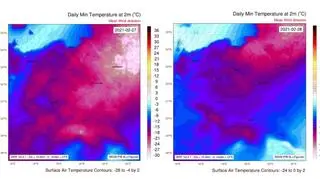 Rozkład minimalnej dobowej temperatury powietrza w okresie 27-28