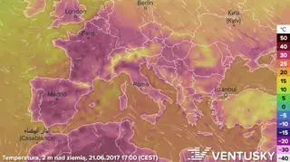 Rozkład temperatur w Europie (źródło: Ventusky)