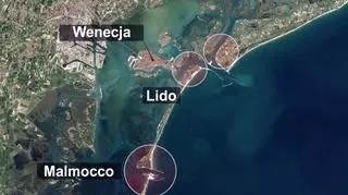 Rozmieszczenie czterech bram u wybrzeży Wenecji (NASA, tvnmeteo.pl)