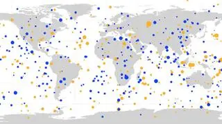 Rozmieszczenie planetoid, które spalały się w ziemskiej atmosferze (NASA NEO)