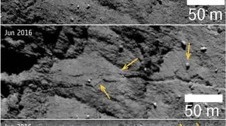 Ruch skał i powiększające się pęknięcie na komecie 67P/Czuriumow-Gierasimienko (ESA)