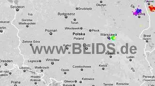 Ścieżka przechodzenia burz nad Polską w godzinach 18.30-20.30 (blids.de)