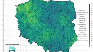 Skumulowana miesięczna suma opadów w lipcu 2021 - wstępne dane (IMGW)