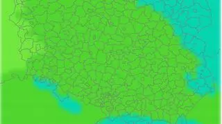 Średnia dobowa temperatura zimą w latach 2081-2090. Scenariusz RCP4.5 (klimada2.ios.gov.pl)