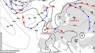 Środa w Europie - mapa pola barycznego według DWD