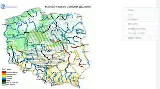 Stan wody w rzekach 21.05 (źródło IMGW)