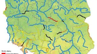 Stan wody w rzekach w Polsce, dane na 21