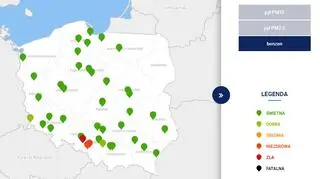 Stężenie benzenu w Polsce po godzinie 7 (GIOŚ/TVN Meteo)