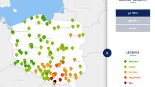 Stężenie pyłów PM10 o godzinie 19 (tvnmeteo.pl za GIOŚ)