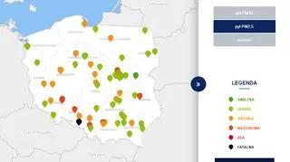 Stężenie pyłu PM,25 o godzinie 15 (tvnmeteo
