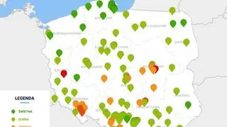 Stężenie pyłu PM10 o godz. 6.30 (GIOŚ)