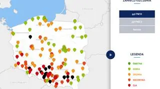 Stężenie pyłu PM10 o godzinie 10.00 (tvnmeteo.pl za GIOŚ)	