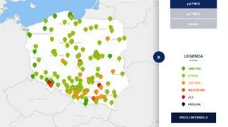 Stężenie pyłu PM10 o godzinie 11 (tvnmeteo.pl za GIOŚ)