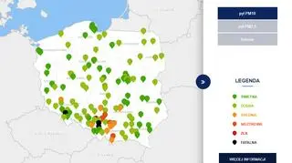 Stężenie pyłu PM10 o godzinie 11 (tvnmeteo