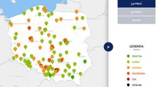 Stężenie pyłu PM10 o godzinie 12 (GIOŚ)